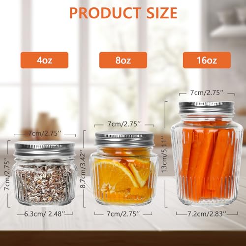 Cehomi Glass Mason Jars with Lids - 8 oz Vintage Canning Jars, Pickling Jars for Jelly, Jam, Honey, Pickles, Spice, Essential Preserver for Home Storage and Gifting 6 Pack