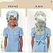 Kids Long Hair Bonnet for Sleeping - Double Layer Girls Elastic Satin Bonnet with Tie Band for Braid Curly Hair (Blue Flower+Beige)