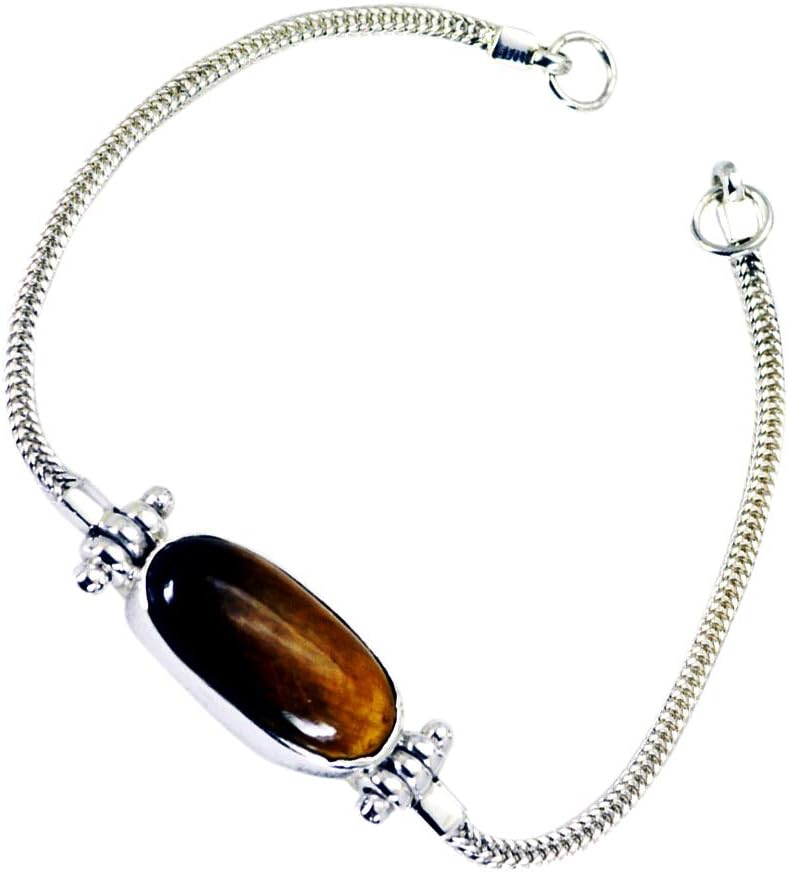 Real Tiger's Eye Sterling Silver Link Bracelets Bezel Style Gift for Her Size 6.5-8 Inch