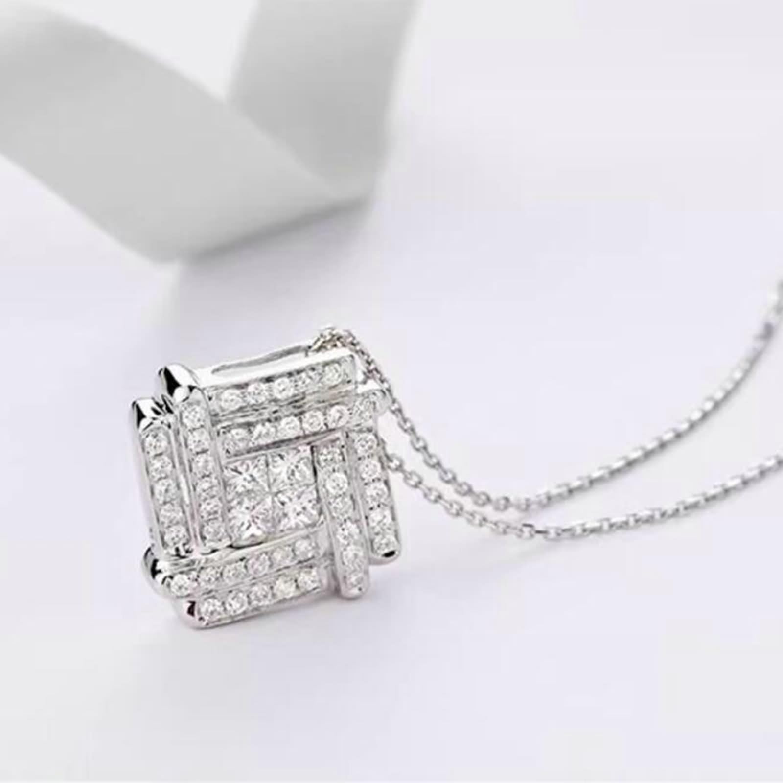 Łańcuszek damski długi, damski łańcuszek na szyję romb, 0,65 ct, diamenty wyprodukowane w laboratorium, białe złoto/platyna