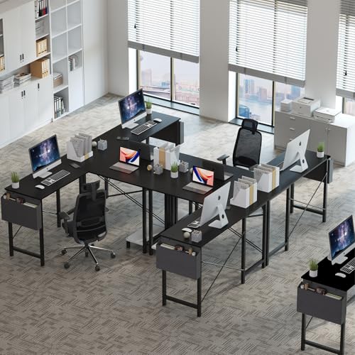 Image of OLIXIS L Shaped Desk, 50-Inch Office Computer Gaming Desks Corner PC Table with Side Bag and Reversible Shelf for Home Work Study Writing Black