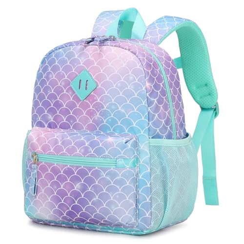 PIG PIG GIRL Toddler Backpack for Girls 12 Mini Preschool Backpack for Kids Age 2-4 Years Old Small Toddler Bookbag for Kindergarten with Chest Buckle and Reflective Strip Mermaid