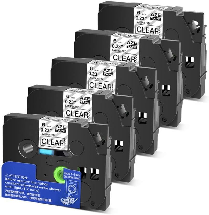 TZE-111 TZE111 TZ-111 TZ111 AZE-111 6mm 0の5PK互換ラベルテープ。 透明なラミネート上の2