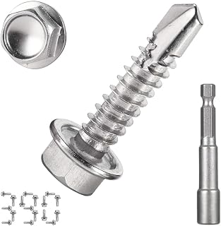 390PCS #8 x 3/4'' Sheet Metal Screws 410 Stainless Steel Hex Washer Head Fast Self Tapping Screws with Screwdriver Bit Silver