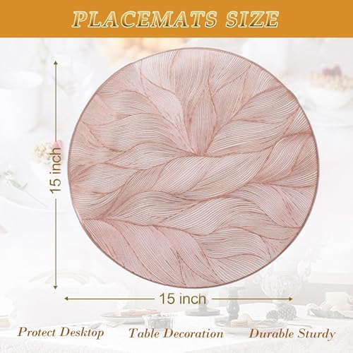 Image of HomeCloud PVC Material Round Shape Table Mat, Dining Table Mat,Table Placemats, Round Mats,Best for Bed-Side Table /Center Table, Dining Table /Shelves (Circle Leaf Flower Rosegold, Set of 2)