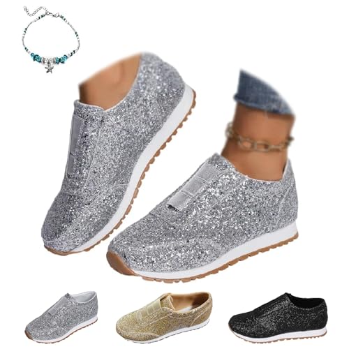 Women's Luxurious Orthopedic Sneakers,Fashion Glitter Sneakers for Womens Silp On Running Shoes Lightweigt Tennis Walking Shoes