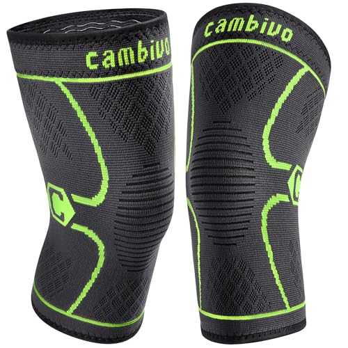 Image of CAMBIVO 2 Pack Knee Brace, Knee Compression Sleeve for Men and Women, Knee Support for Running, Workout, Gym, Hiking, Sports (Green,Medium)