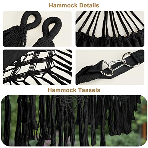 Bellzacasa Double Hammock, Heavy Duty 500 Lb Load Capacity Tassels And Fishtail Knitting With Mounting Straps For Outdoor Camping Patio Balcony Black #TOP2