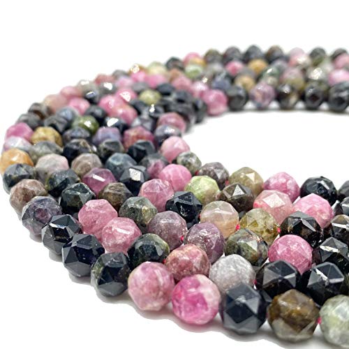 [ABCgems] Brazilian Rio-Grande Rainbow Tourmaline (Exquisite Red Tourmaline & Black Tourmaline Inclusions) 6mm Diamond-Satellite-Cut Double-Heart Natural Semi-Precious Gemstone Healing Energy Beads