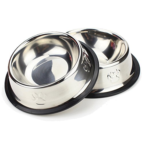 Bettli Pet Food Bowl Stainless Steel Non Skid Pet Paws Doodler Dish is Perfect for a Small Dog Cat Kitten Puppy (2 Bowls per Order)