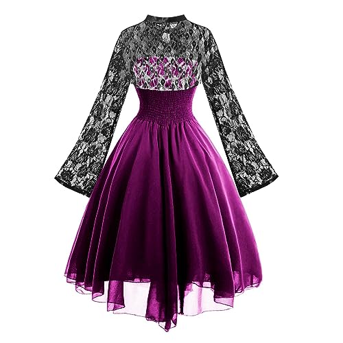 Robe vintage gothique trapèze à manches longues confortables - 4