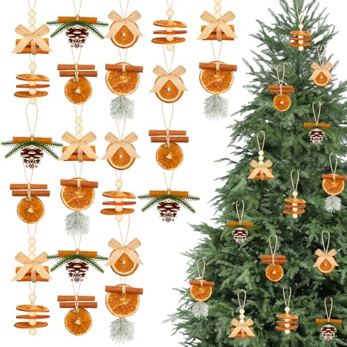 24 Pcs Christmas Dried Orange Slice Ornaments Dried Orange Slices Cinnamon Sticks Pine Cones Hanging Ornaments Rustic Christmas Tree Decorations for Farmhouse Crafts