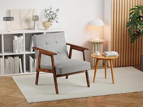 WAHEWUD Modern Accent Chair with Solid Wood Frame, Light Grey