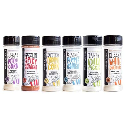 Gourmet Popcorn Seasoning Variety Pack, All Natural (6 Flavors) - Dill Pickle, White Cheddar, Kettle Corn, Caramel, Sriracha, Cracked Pepper Asiago