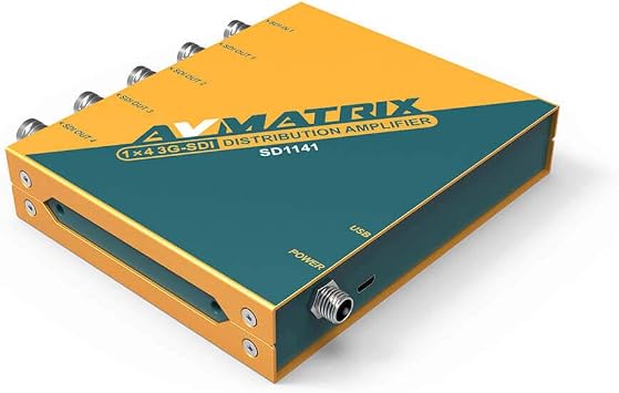 AVMATRIX SD1141 1x4 3G-SDI Reclocking Distribution Amplifier; Automatically Detects SD, HD and 3G-SDI; 4 Buffered and Re-clocked Outputs; 3G/HD/SD-SDI Multi-rate Signal Processing