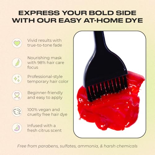 Image of INH Semi Permanent Hair Color | Color Depositing Conditioner | Red Hair Dye | No Bleach, No Peroxide Temporary Red Coral Tint for Women, Men | Vegan, Ammonia Free, Sulfate Free, Ready to Use 6oz
