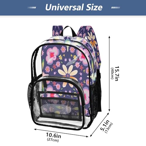 Cute Flower Pattern Clear Backpack - Stadium Approved Large 15.7-inch Waterproof Transparent Bag for Sports, Concerts, Work, Travel#2224