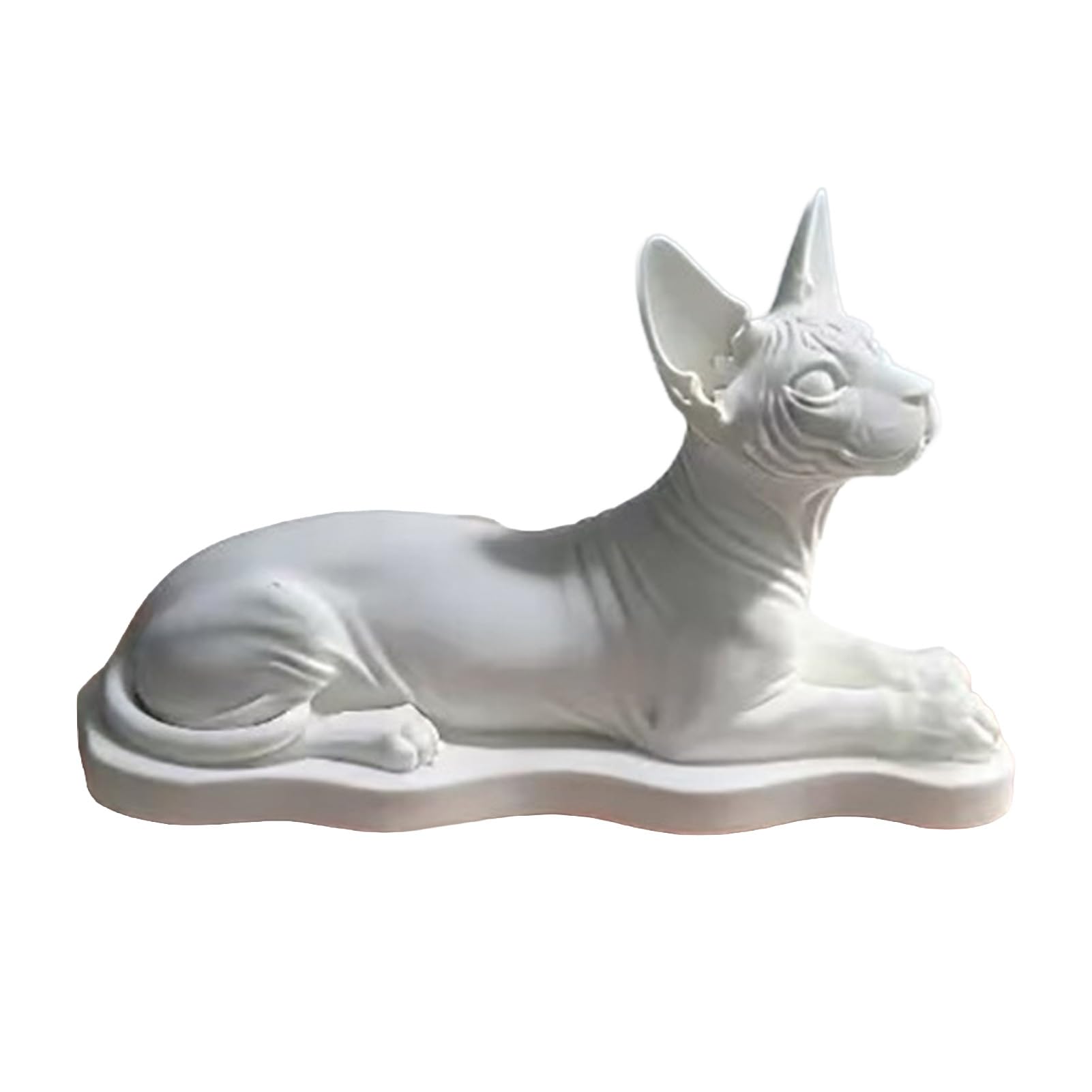 Glifora 3D Printed Sphynx Cat Figurine - Realistic Hairless Cat Statue, Lying Pose Sculpture with Curved Stable Base, Matte White Ornament for Desktop, Shelf and Car Interior