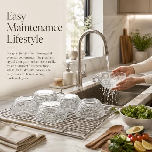 Image of WRINGO Glass Bowl for Kitchen Prep, Dessert, Dips, and Candy Dishes, Cake, Snack Bowl Set of 6 Or Nut Bowls, and Microwave Safe Clear Glass Bowls for Mixing, Storing Size 4.5 Inch (WR-13)