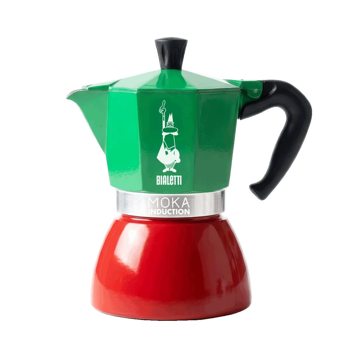 Bialetti Moka Induction, 6 tazas (270 ml/9,1 fl oz), compatible con todo tipo de fogones, tricolor