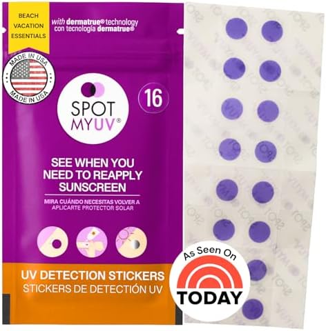 SpotMyUV Sunscreen Stickers, UV Detection SPF Indicator Dots, 16 Count