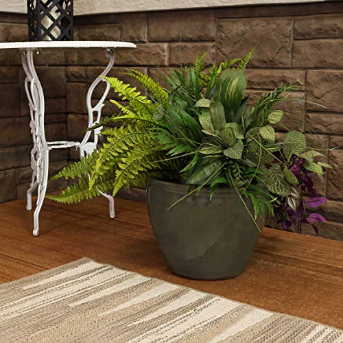 Sunnydaze Chalet 15-Inch Ceramic Indoor/Outdoor Planter - Uv- And Frost-Resistant - Gray Glaze Finish #TOP2