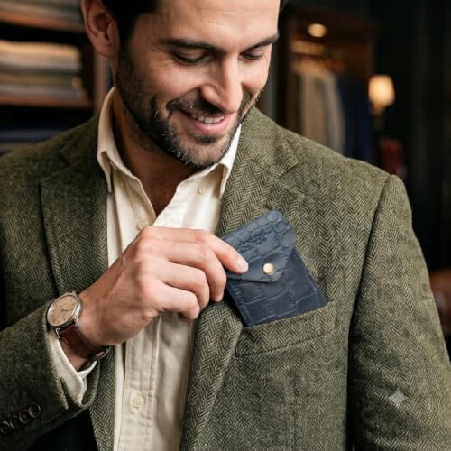 Image of Leatherful Flip - Top Grain Leather Vertical Slim Wallet for Men | Easy Quick Card Access | Compact Front Cash Pocket & Button Lock | Minimalist Travel & Daily Carry Wallet