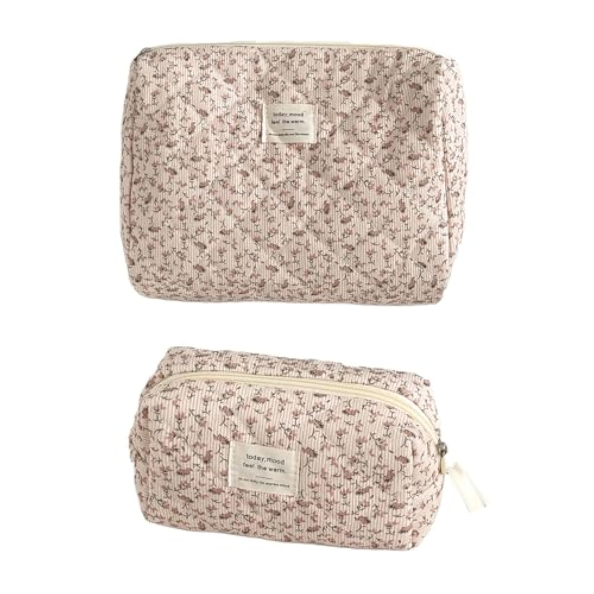 2 Pcs Small Cosmetic Bag, Rose Floral Canvas Makeup Bag