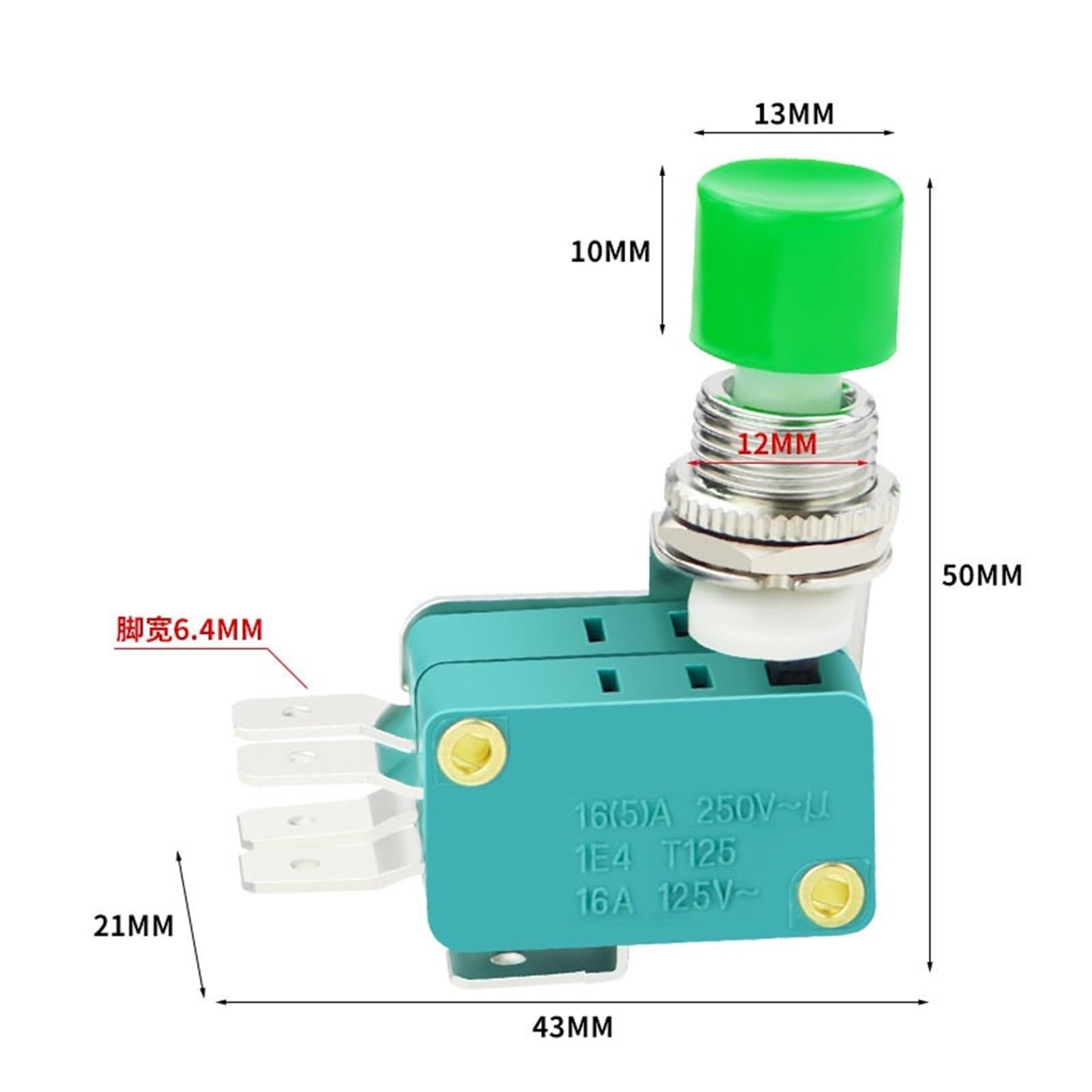 5 uds interruptores de límite de DS438-448 16A 250V botón de reinicio automático único doble SPDT momentáneo(Single red,5PCS)
