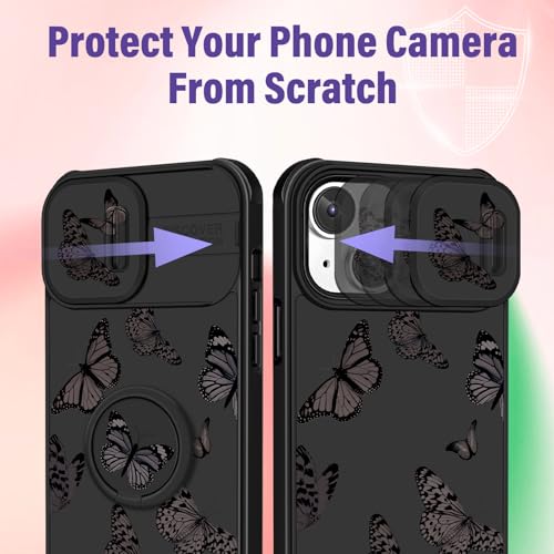 Image of Funermei for iPhone 13 /for iPhone 14 Case - Women Girls Cute Phone Cover Girly Pretty Aesthetic Black Butterfly Unique Design with Camera Cover Funda for Apple for iPhone 13 /for iPhone 14