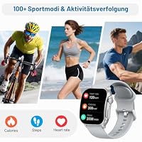Smartwatch Damen Herren, 2.01" HD AMOLED Curved Smartwatch mit Bluetooth-Anrufe, Fitnessuhr mit Pulsmesser Schlafmonitor Schrittzähler, IP68 Wasserdicht, Lange Akkuleistung, Uhr für iOS Android Grau – Ansicht 4