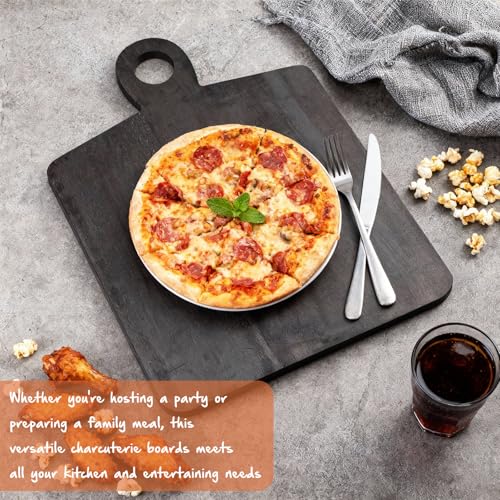 Image of 1 Pcs Acacia Wood Cutting Board with Handle 17 x 13'' Rectangular Charcuterie Chopping Board for Pizza Cheese Meat Decorative Black Wooden Serving Tray for Kitchen and Dining Room