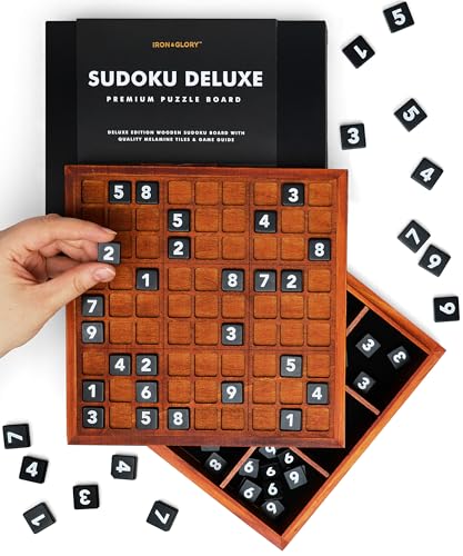 Iron & Glory Deluxe Wooden Sudoku Puzzle Game - Brain Teaser 81 Numbered Melamine Tiles & Comprehensive Guide - Travel Board Game for Friends & Family - Ideal Retro Novelty Gift & Home Decor - X-Large