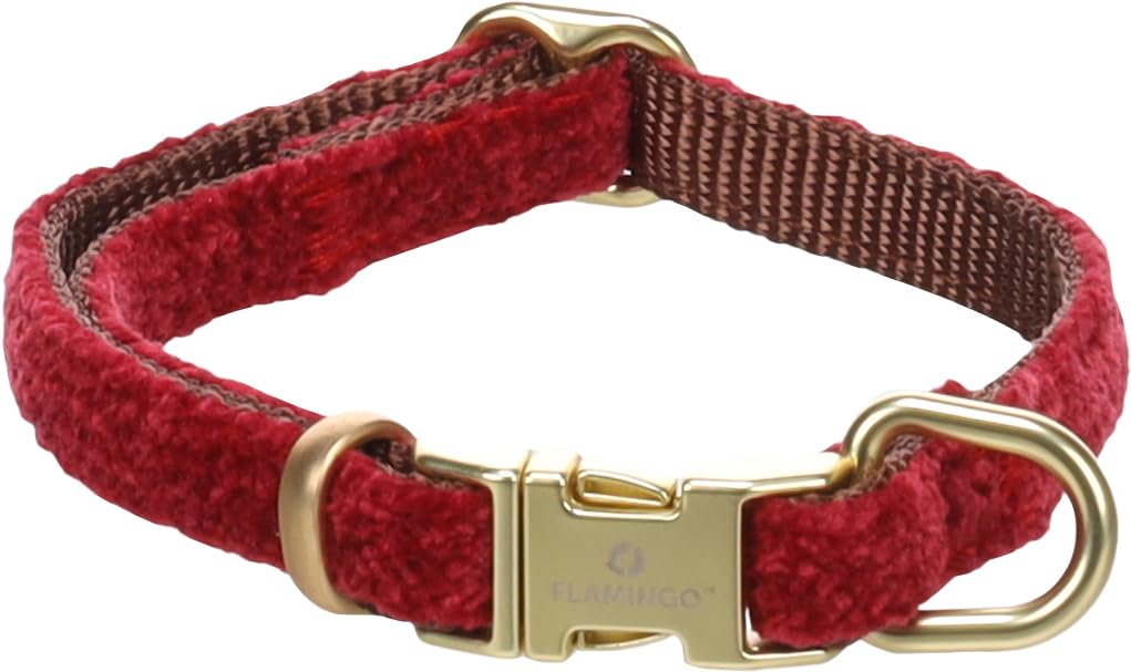 Halsband Hund - hundehalsband - Flamingo Saba Nylon mit Velvet Rot XS | 20-35cm x 10mm x 3mm
