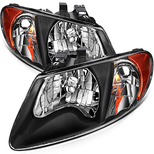 LUJUNTEC Headlight Assembly Black Housing Amber Reflector Clear Lens Headlight Compatible For Chrysler Grand Voyager 2001-2002,For Town & Country 2001-2007,For Dodge For Grand Caravan 2001-2007