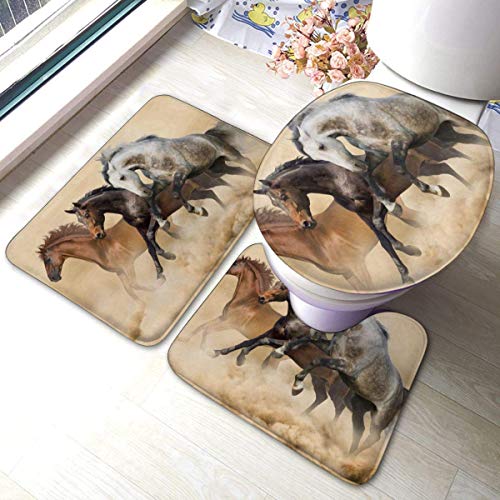 RedBeans Intelligente Mustang Anti-Rutsch-Badematte mit Pferdemotiv, 3-teiliges Flanell-Badezimmerteppich-Set, inklusive…