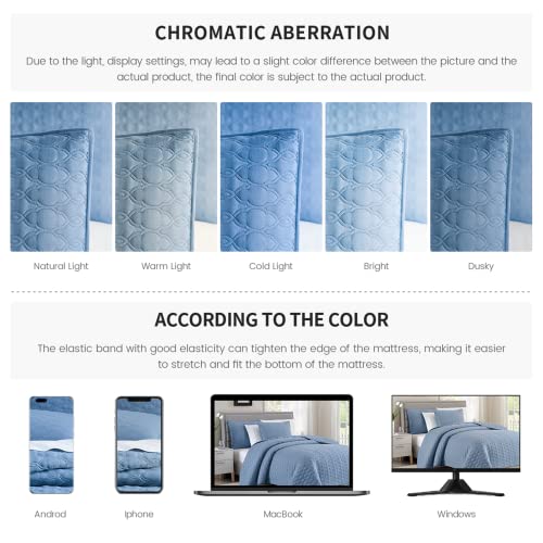 Bourina Embroidery Quilt Set Coverlet Set 3-Piece Microfiber Bedspread Included 2 Shams And 1 Quilt,Queen Size 90" X 92" Chambray #TOP5