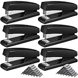 Yahenda 6 Pieces Metal Desktop Stapler with Staples Heavy Duty 25 Sheet Capacity Black Remover Stapler for Desk Office School