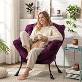 HollyHOME Ohrensessel Lesesessel Samt Sessel Wohnzimmer Schlafzimmer Relaxsessel Relax Sessel Lounge Sessels mit Stahlrahmen, Lila