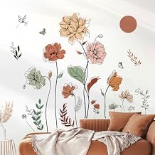 decalmile Boho Flower Wall Decals Floral Plants Grass Wall Stickers Living Room Bedroom Nursery Wall Decor Gifts for Mom