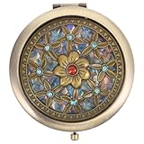 EXCEART Mini Round Double-Sided Folding Pocket Makeup Mirror with Floral Pattern Compact Cosmetic Purse Mirror 2.75In Travel Vanity