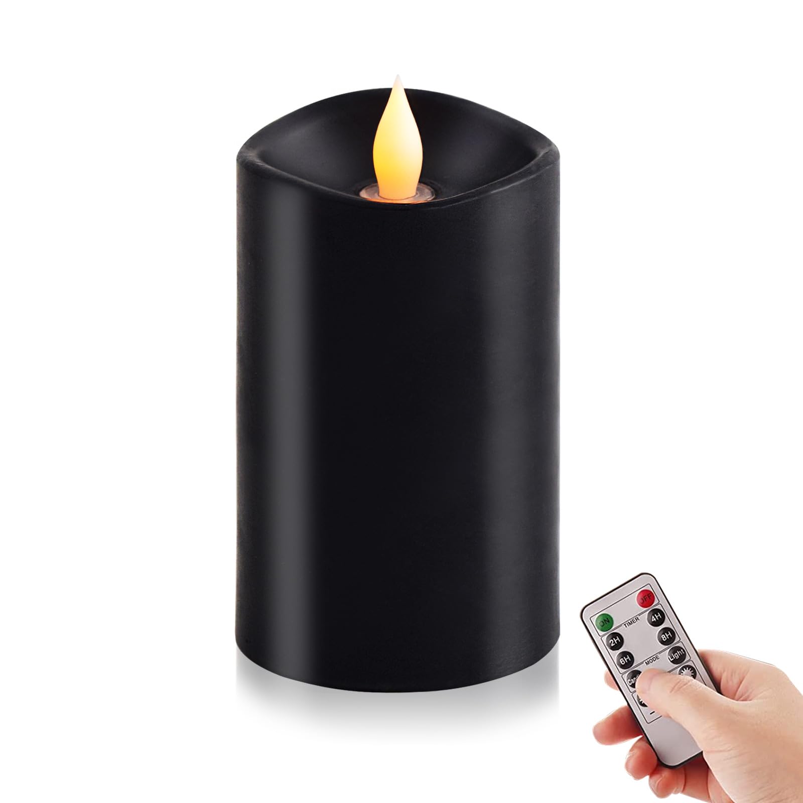 3x5 Flickering Flameless Candles Set of 1, 2AA Battery Life 600 Hours Battery Candles Flickering with Timer,5 inch Flameless Candles with Remote for Christmas Decorations Indoor/Outdoor, Black