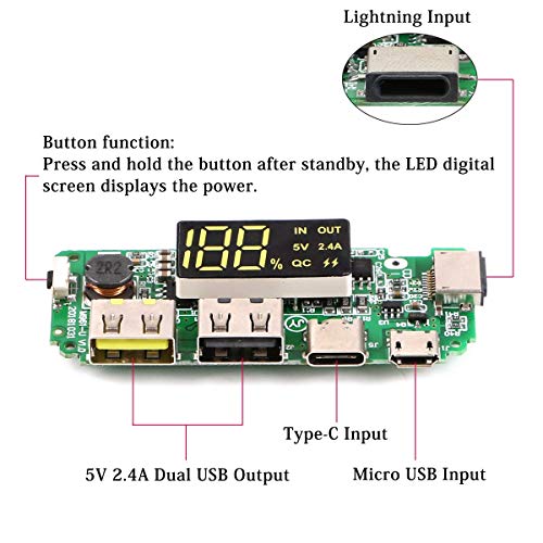 Image of UG LAND INDIA 186 50 Charging Board Dual USB 5V 2.4A Mobile Power Bank Module 186 50 Lithium Battery Charger Board with Overcharge Overdischarge Short Circuit Protection DIY USB Power Bank Board