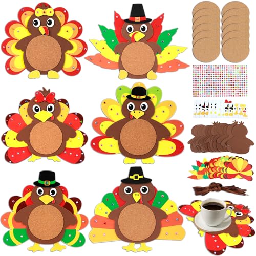 125pcs Turkey Coaster Craft Kits 12 Set Thanksgiving Foam Craft