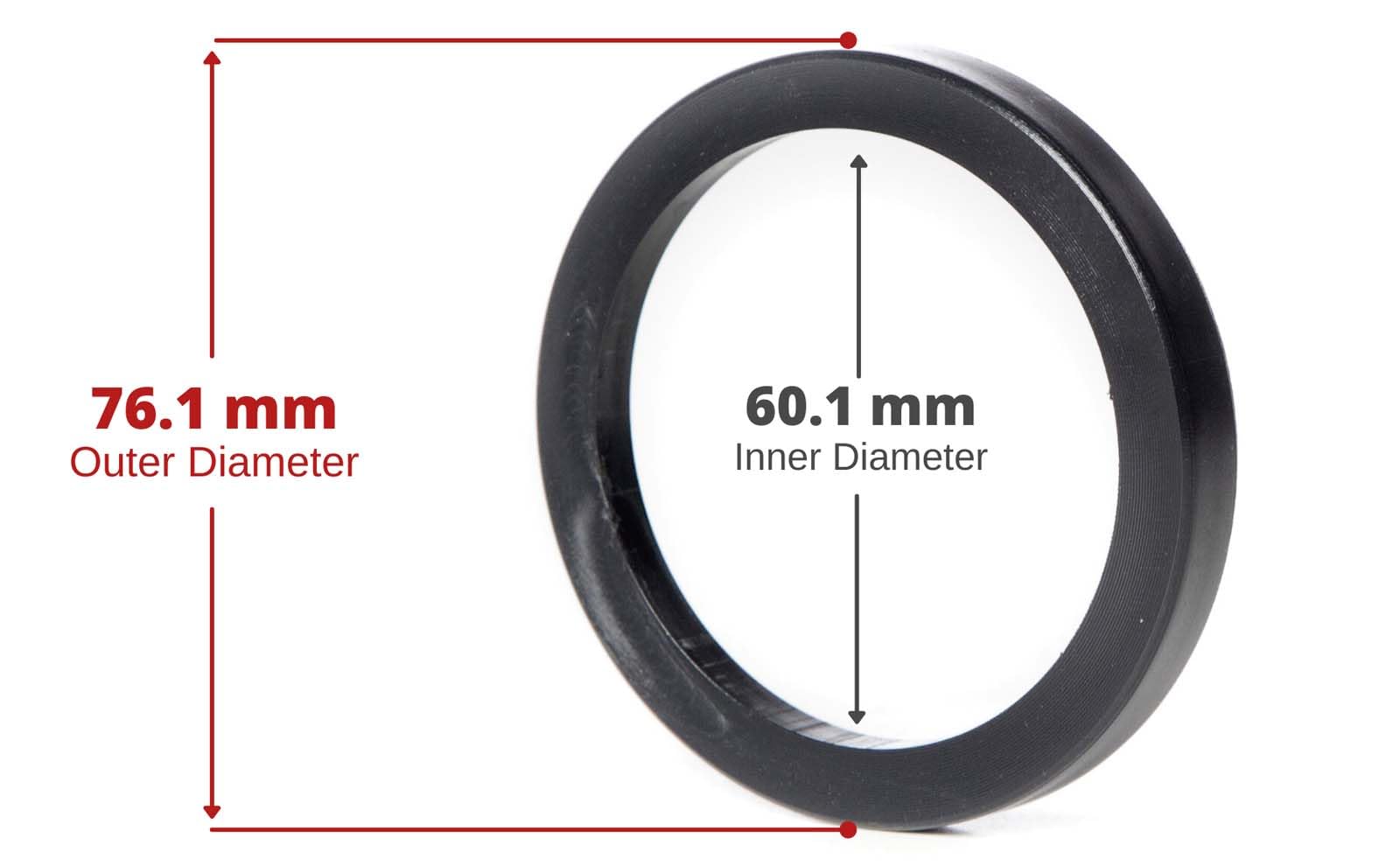 Circuit Performance 76.1mm OD to 60.1mm ID Black Nylon Plastic Polycarbonate Hub Centric Spigot Rings (Compatible with TSW Wheels)