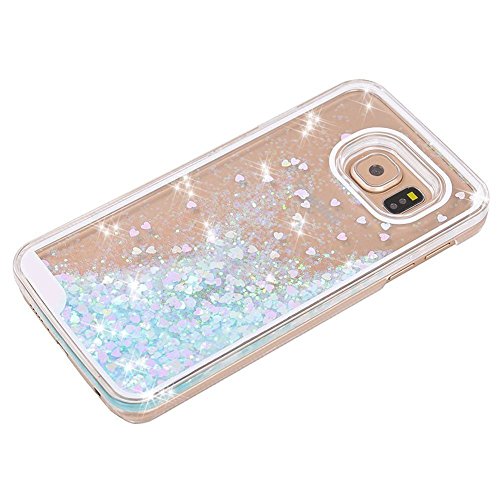 Samsung Galaxy S7 Edge case,Crosstree Liquid, Appmax Cool Quicksand Moving Stars Bling Glitter Floating Dynamic Flowing Case Liquid Cover for galaxy s7 edge. (Heart Blue)