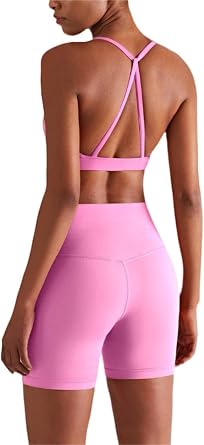 AMRIY Womens Sports Bra Light Support Criss Cross Back Thin Straps Removable Pads Yoga Workout Bra
