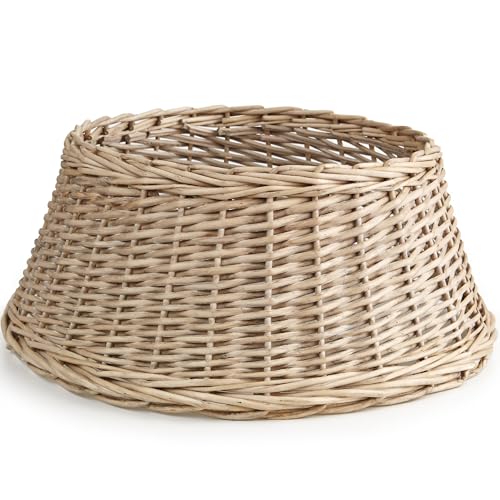Christmas Tree Skirt Woven Willow Xmas Tree Collar Wicker Rattan Christmas Tree Trunk Basket Guard Base Rustic Handcrafted Tree Ring -Ideal for Trees 7ft and Above Bottom Diameter 60cm