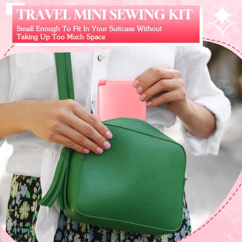 Yuxung 12 Pieces Travel Sewing Kit Emergency Mini Sewing Kit Travel Repair Kit in Bulk with Sewing Threads Scissors Needles for Wedding Gift Traveler Hotel Charity Homeless (Pink, Hot Pink, White) - Thumbnail 4