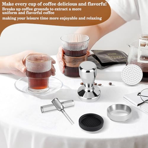 53mm Espresso Accessories Kit, 316 stainless steel Espresso Tamper, WDT Tool, Puck Screen and Dosing Funnel Set Fits Delonghi 53 mm Espresso Coffee Machines and Portafilter, Barista Tools by HengYDa - Image 7